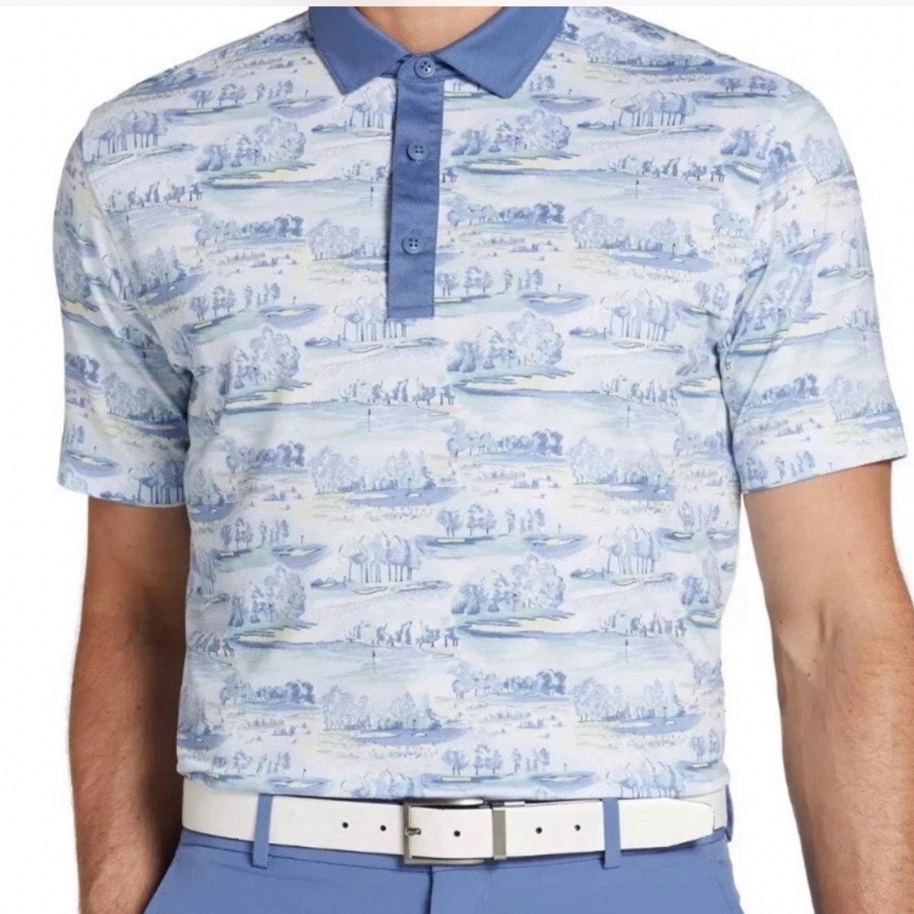 Walter Hagen Mens Small Clubhouse Country Club Polo Blue White Golf MGA31325
